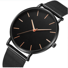 Load image into Gallery viewer, Black Quartz Watch Women Mesh Stainless Steel Bracelet Casual